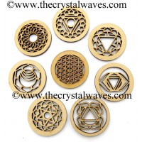 Wooden Carved Chakra Set With Flower Of Life